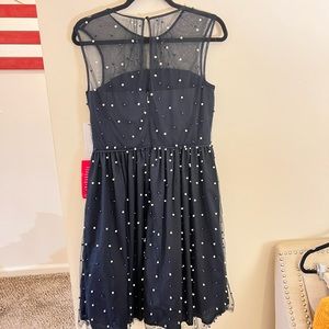 NWT Maggie London navy blue pearl all over formal dress